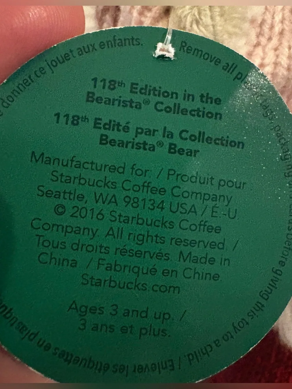 Starbucks 2016 Barista Girl Bear Plush  W/ Tag Red Sweater Pink Hat Boots